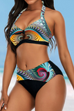 Sexy Print Hollowed Out Split Joint Swimwears