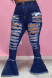 Fashion Casual Solid Ripped High Waist Boot Cut Denim Jeans