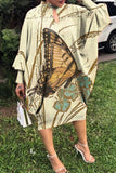 Fashion Casual Print Hollowed Out Half A Turtleneck Long Sleeve Dresses