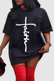 Casual Print Patchwork O Neck T-shirt Dress Plus Size Dresses
