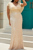 Casual Solid Sequins Patchwork V Neck Long Dress Plus Size Dresses