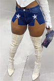 Fashion Casual The stars Slit High Waist Skinny Denim Shorts