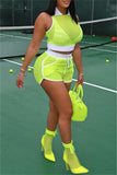 Fashion Sportswear Solid Hollowed Out Split Joint See-through Turndown Collar Sleeveless Two Pieces