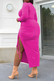 Sexy Solid High Opening O Neck Plus Size Two Pieces