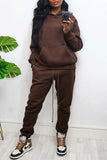 Casual Solid Split Joint Pocket Hooded Collar Long Sleeve Two Pieces