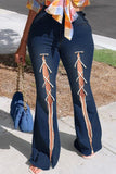 Fashion Casual Solid Bandage Slit High Waist Regular Denim Jeans