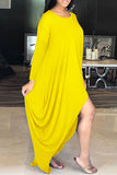 Fashion Casual Solid Asymmetrical O Neck Long Sleeve Dresses