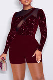 Fashion Sexy Patchwork Sequins See-through O Neck Regular Romper