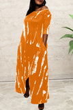 Fashion Casual Print Asymmetrical O Neck Long Sleeve Dresses