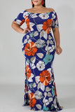 Fashion Casual Plus Size Print Backless Off the Shoulder Long Dress