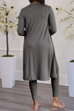 Fashion Casual Solid Cardigan Vests Pants U Neck Long Sleeve Two Pieces