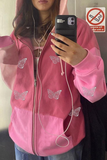 Casual Butterfly Print Split Joint Hooded Collar Outerwear