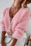 Casual Daily Solid Cardigan With Bow Rhinestone V Neck Outerwear