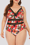 Fashion Sexy Patchwork Print See-through Backless V Neck Plus Size Swimwear