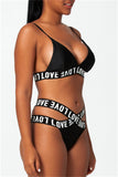Fashion Sexy Letter Print Hollowed Out Split Joint Backless Swimwears (With Paddings)