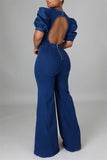 Fashion Casual Solid Backless O Neck Regular Jumpsuits