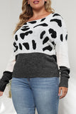 Casual Leopard Patchwork O Neck Plus Size Tops