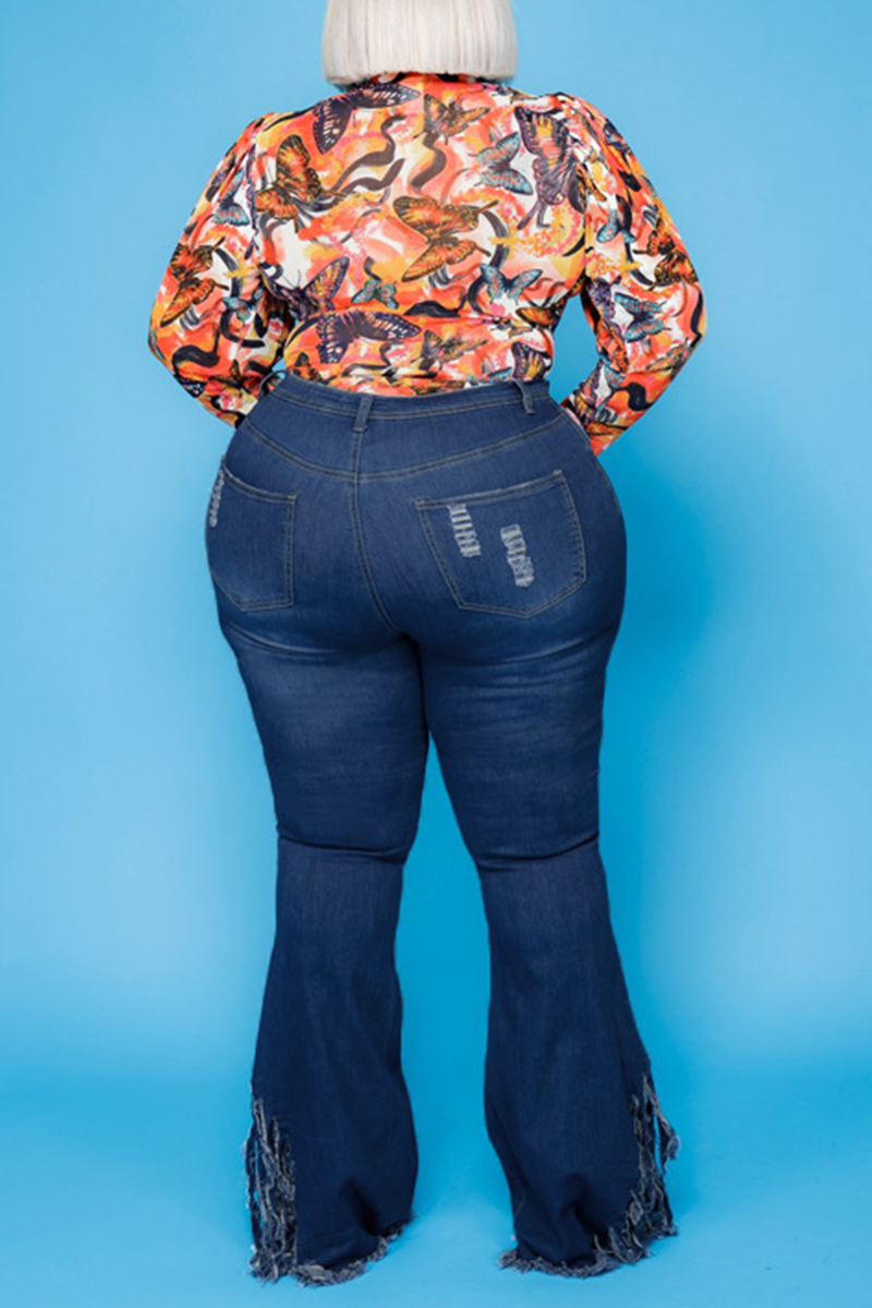 Sexy Solid Ripped Plus Size Jeans
