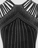 Rhinestone Decor Multi Strap High Slit Dress