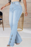 Fashion Casual Solid Split Joint High Waist Boot Cut Jeans