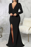 Elegant Solid Split Joint High Opening V Neck Evening Dress Dresses