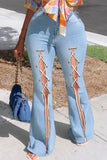 Fashion Casual Solid Bandage Slit High Waist Regular Denim Jeans