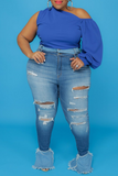 Sexy Solid Split Joint One Shoulder Plus Size Tops