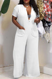 Fashion Casual Solid Basic V Neck Plus Size Jumpsuits