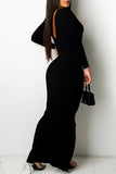 Sexy Casual Solid Backless Slit V Neck Long Sleeve Dresses