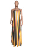 Sexy Casual Striped Print Backless Spaghetti Strap Long Dress Dresses