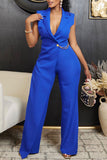 Casual Daily Elegant Simplicity Patchwork Solid Color Turn-back Collar Regular Jumpsuits
