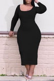 Sexy Casual Plus Size Solid Basic O Neck Long Sleeve Dresses