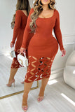 Casual Daily Elegant Hollowed Out Solid Color U Neck Dresses