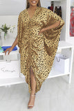 Casual Print Polka Dot Split Joint Fold Asymmetrical V Neck Irregular Dress Plus Size Dresses