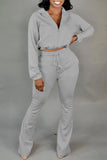 Fashion Casual Solid Basic Zipper Collar Long Sleeve Two Pieces