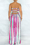 Sexy Striped Print Hollowed Out Split Joint Backless Strapless Strapless Dress Dresses