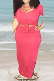 Casual Solid Hollowed Out O Neck Plus Size Dresses