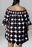 Casual Print Polka Dot Patchwork Off the Shoulder Plus Size Dresses