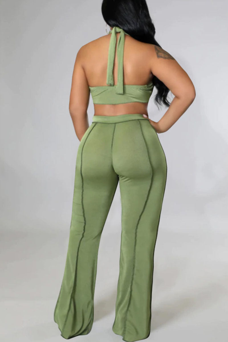 Sexy Solid Split Joint Backless Asymmetrical Halter Plus Size Two Pieces