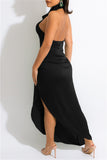 Fashion Sexy Solid Backless Halter Sleeveless Dress