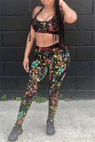 Sexy Casual Sportswear Print Split Joint O Neck Sleeveless Two Pieces