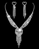 2PCS Rhinestone Decor Hollow Out Tassel Heart Pendant Necklace & Drop Earrings Wedding Bridal Gift Jewelry Set