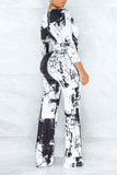 Casual Print Solid Tie Dye Bandage Split Joint V Neck Straight Jumpsuits