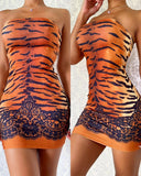 Tiger Lace Print Bandeau Bodycon Dress