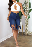 Casual Solid Tassel Plus Size Jeans