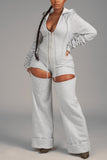 Fashion Sexy Solid Zipper Hollowed Out U Neck Regular Jumpsuits