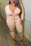 Sexy Solid Split Joint V Neck Plus Size Two Pieces