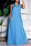 Casual Simplicity Knotted Solid Color Halter A Line Dresses