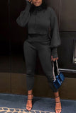 Casual Solid Split Joint Zipper Turtleneck Long Sleeve Two Pieces