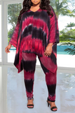 Casual Patchwork Tie-dye V Neck Plus Size Two Pieces